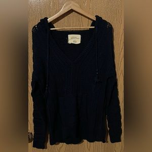 Natural Reflections fall pullover sweater with hood, navy, large